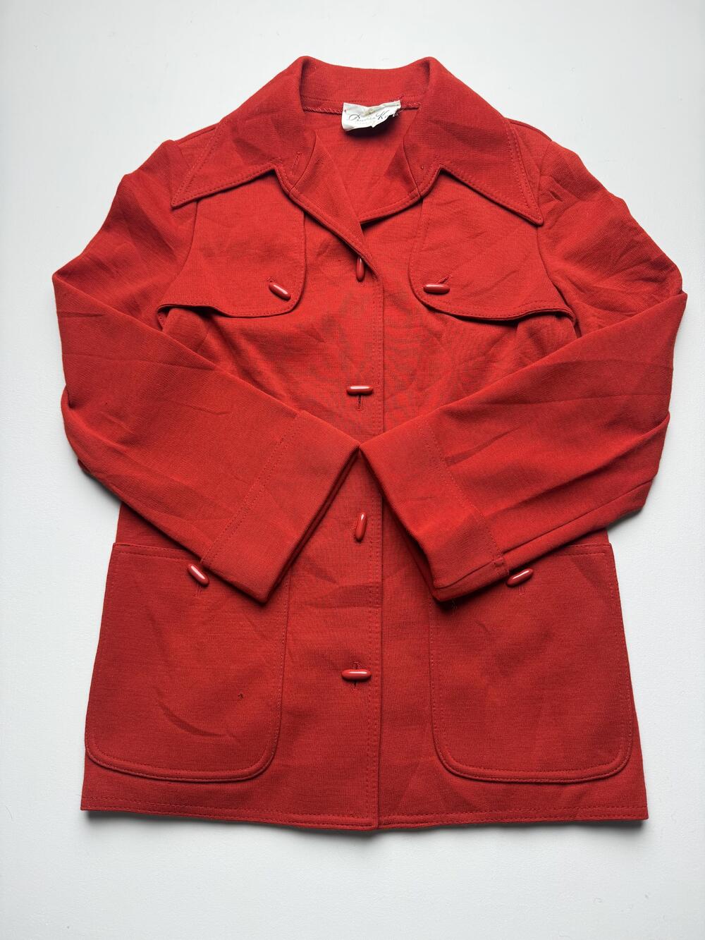 Vintage Butte Knit Jacket Womens Red Knit Toggle Button Pockets Retro Read
